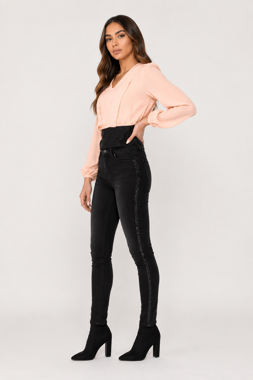 Black Crystal Stripe Rhinestone Skinny Jeans