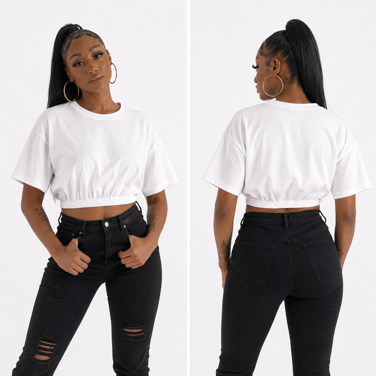 White smocked Crop Tee