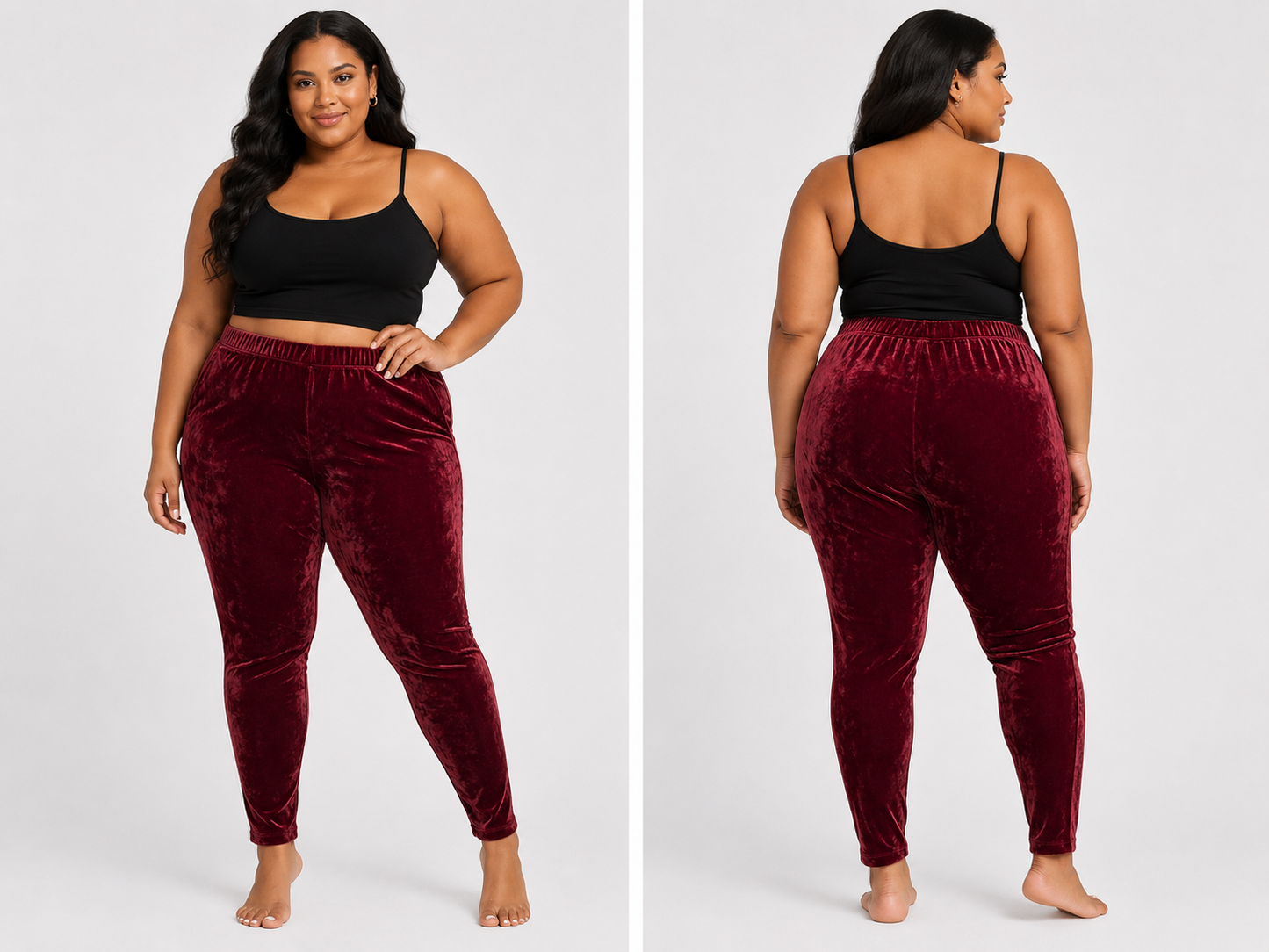 Wine Crushed Velvet Plus size leggings