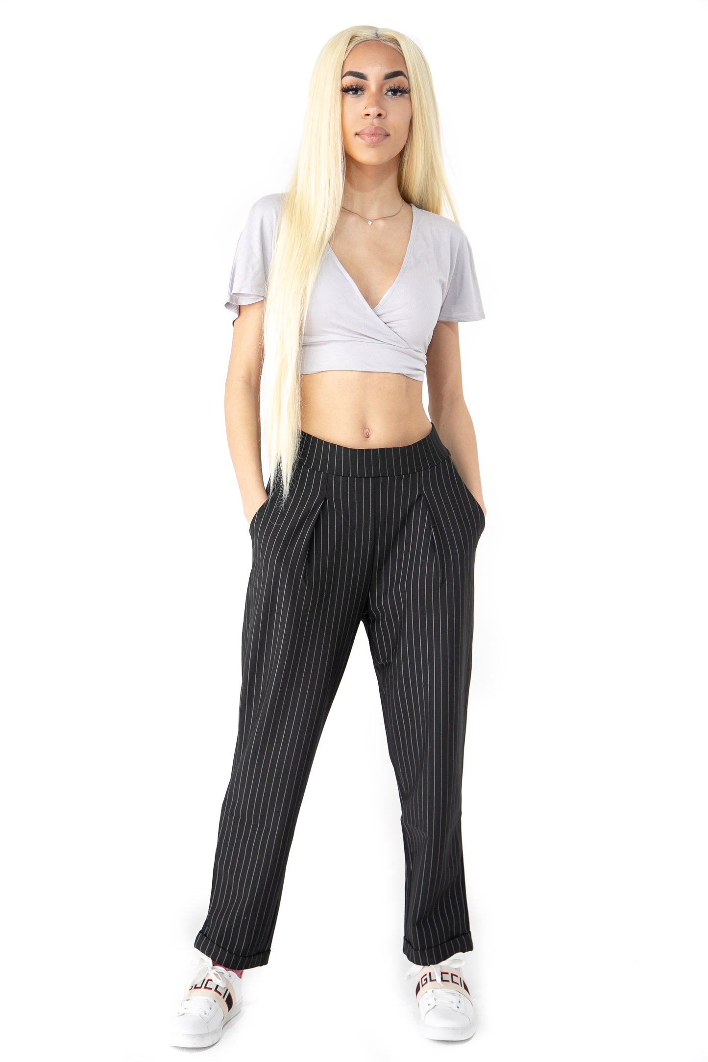 Black Pin Stripe Slacks