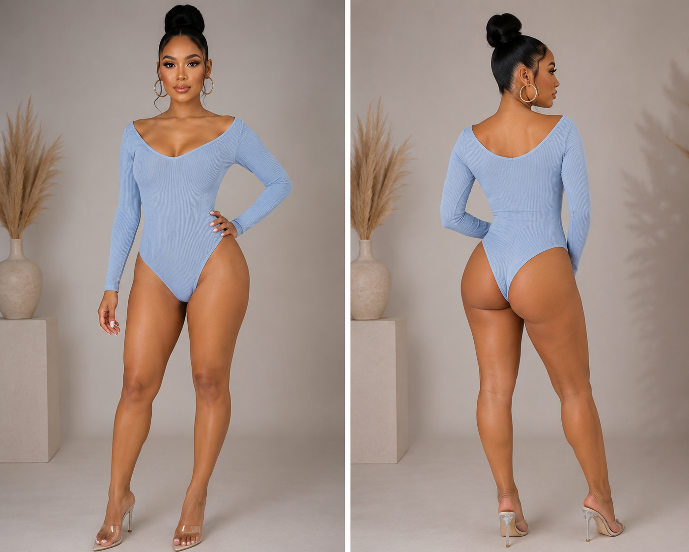Powder Blue Ribbed Bodysuit