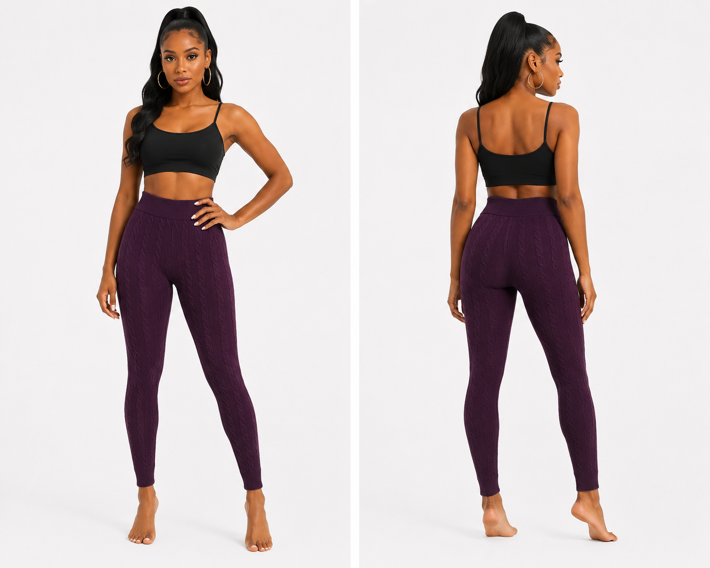 Eggplant Cable Knit Leggings