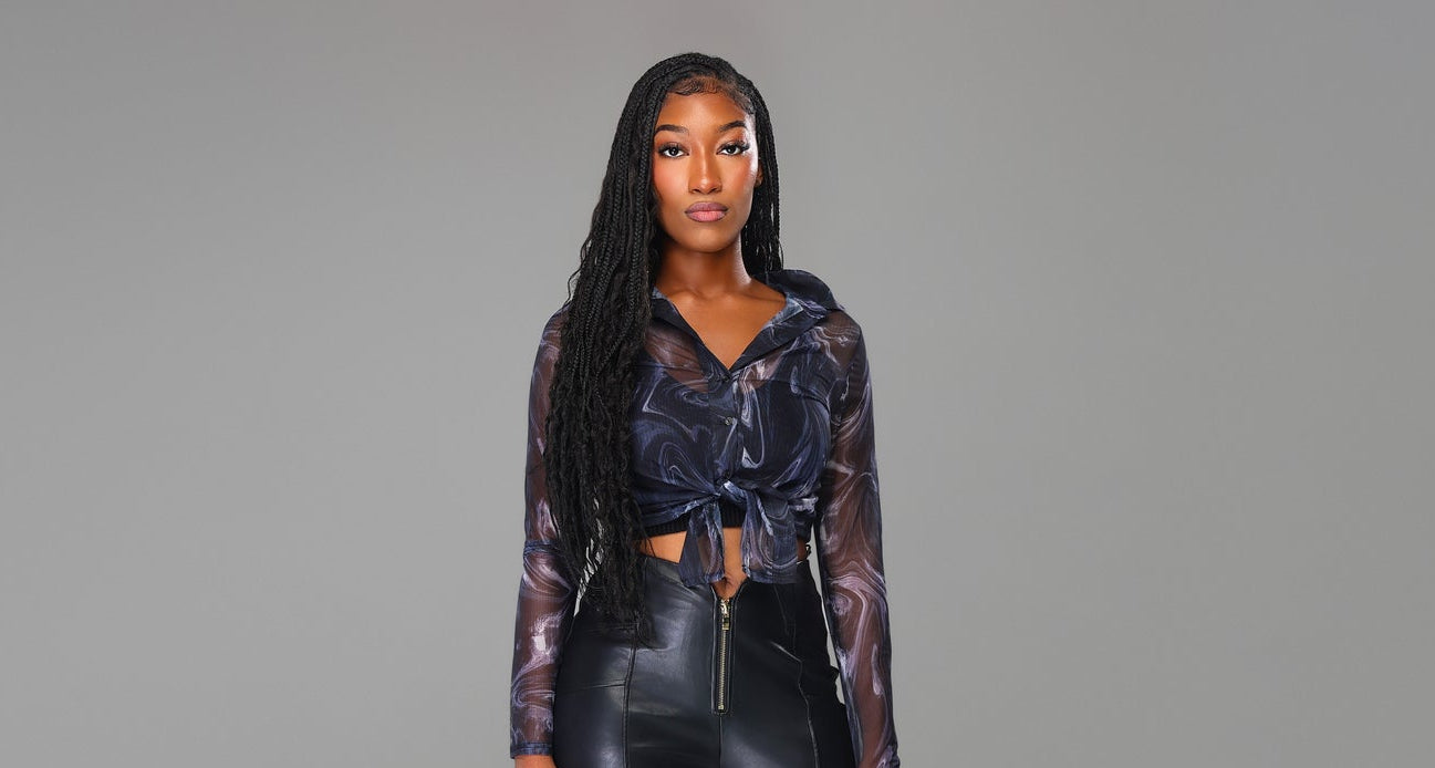 Long Sleeve Black Sheer Swirl Blouse