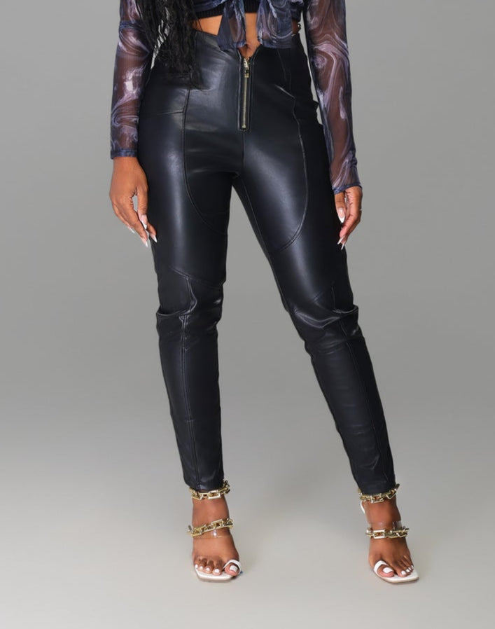 Black Vegan Leather Zip Pants