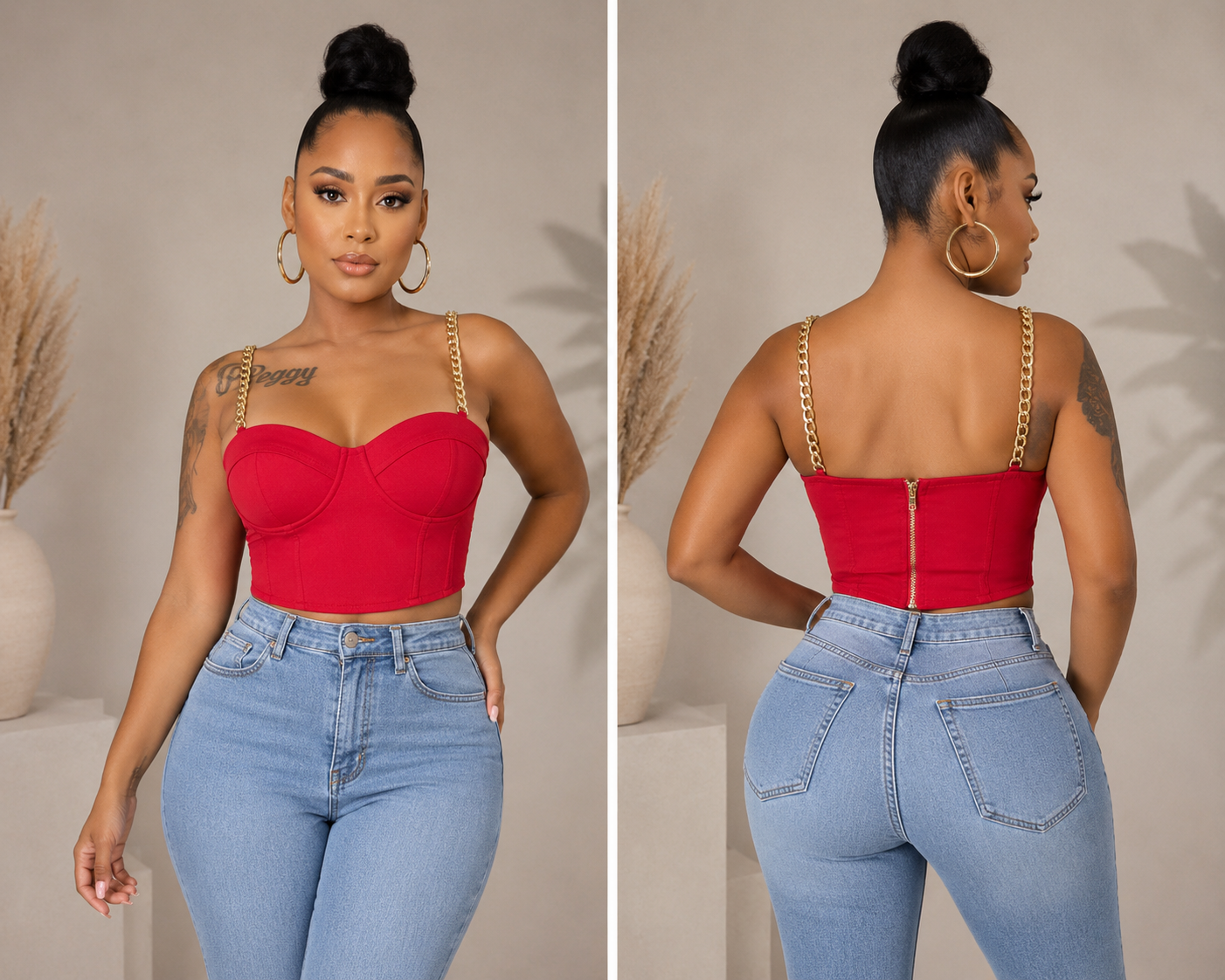 Red chain bustier Crop Top