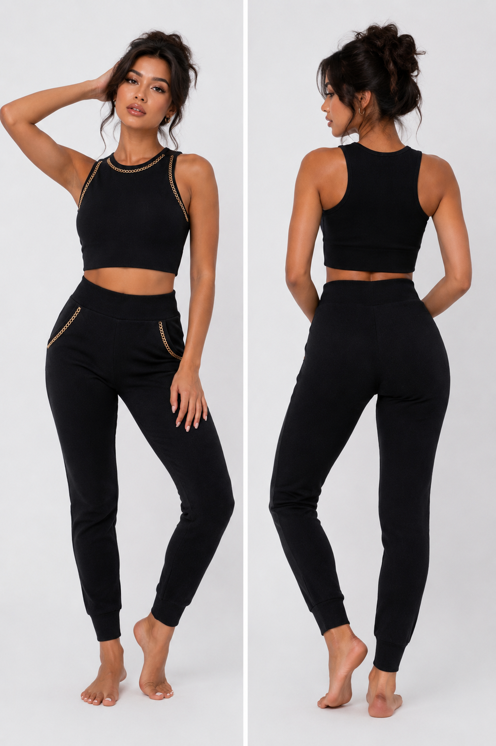 Black Cuban Chain Sweater Pants Set
