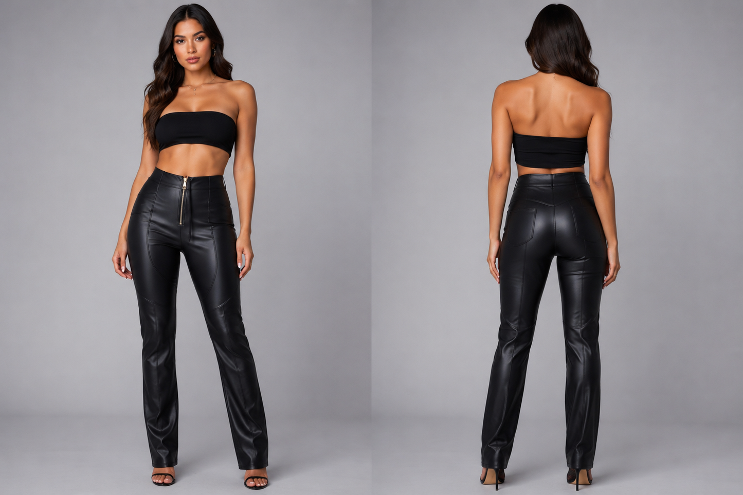 Black Vegan Leather Zip Pants