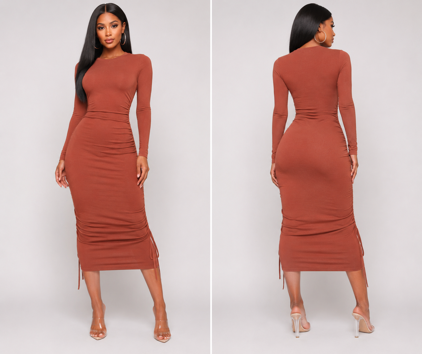 Rust Long sleeve Runch Dress