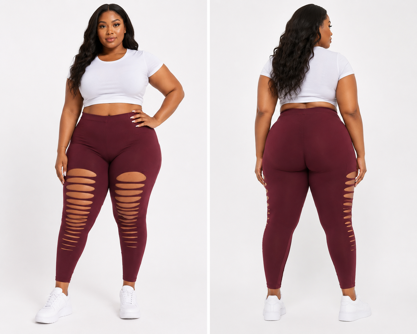 Maroon Ripped Leggings