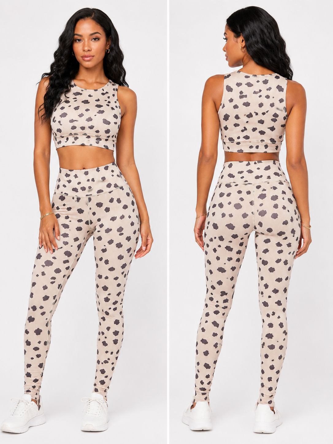 Tan Cow Print crop workout set