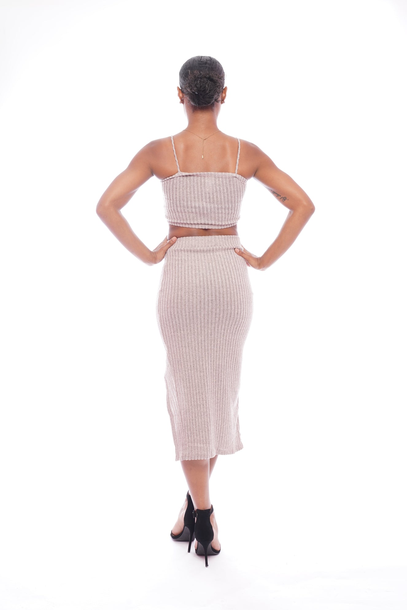 Grey Crop Slit Skirt Set