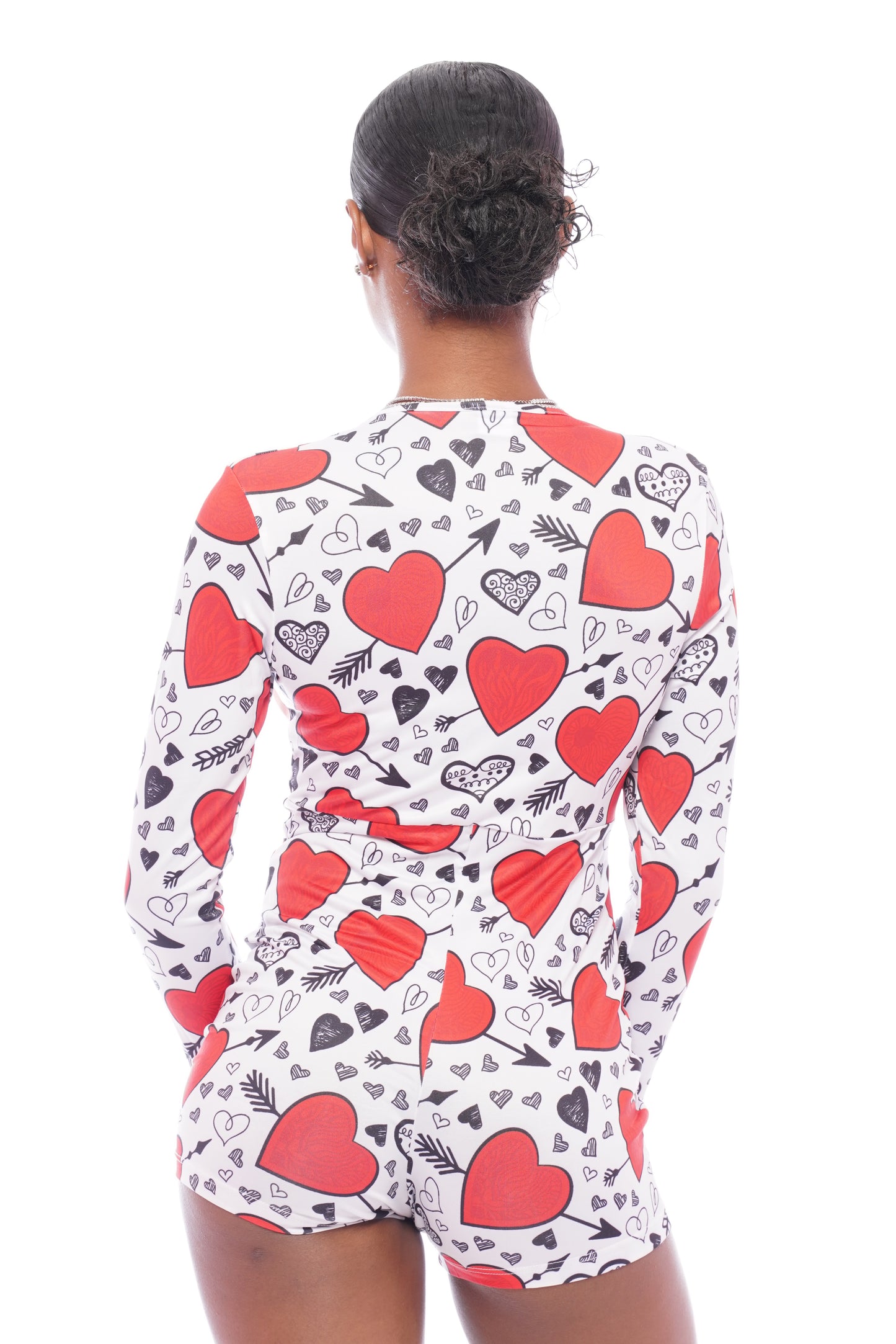 White Black Red Heart Long Sleeve Onesie