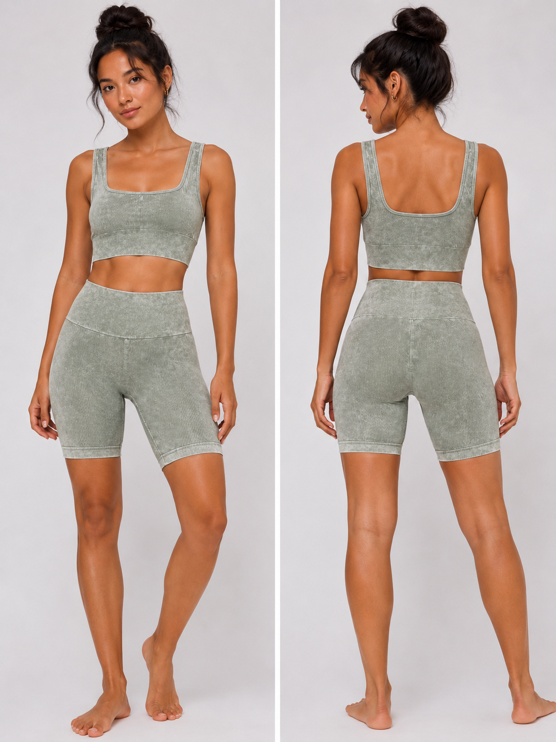 Sage Mineral Wash crop ribbed workout set