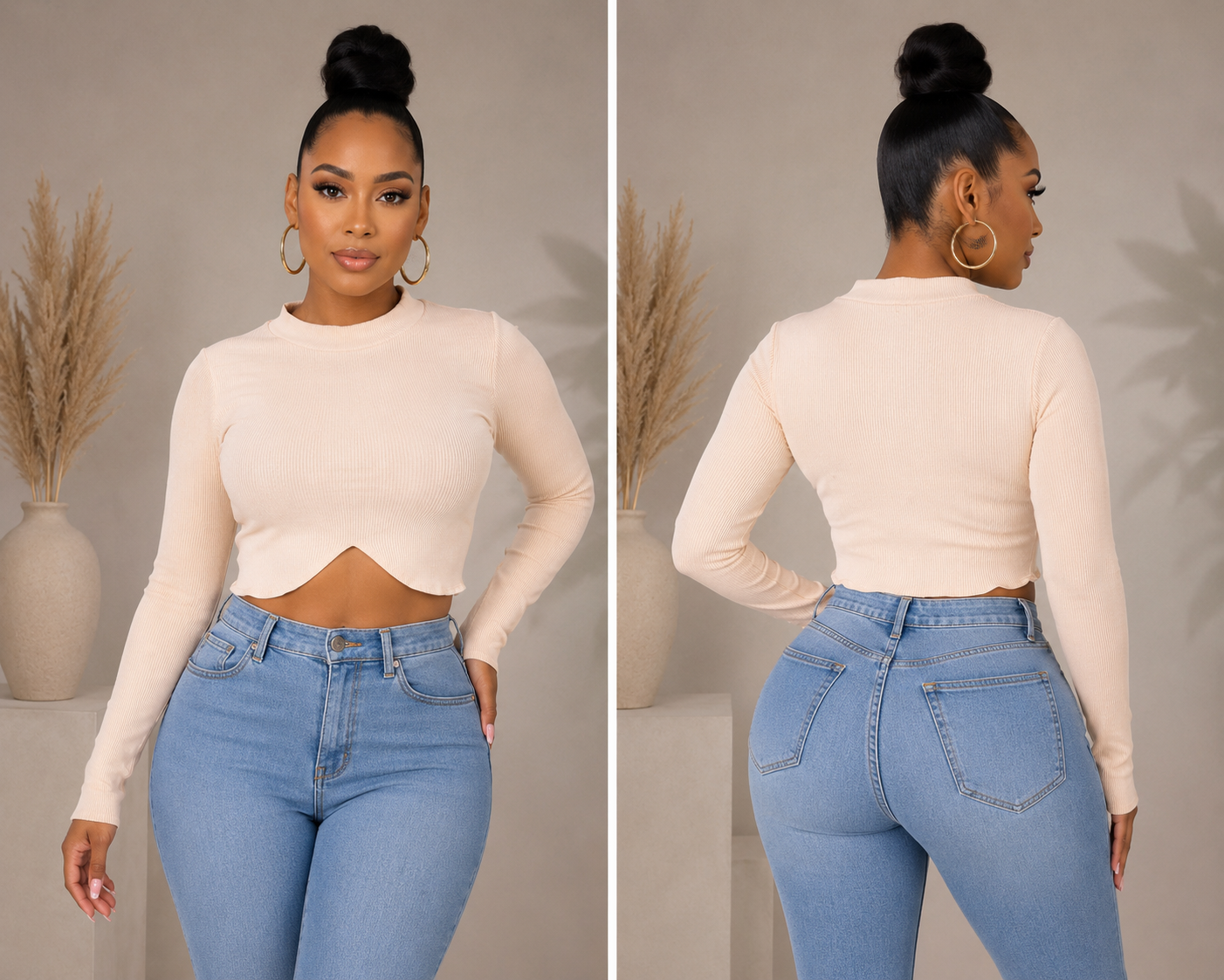 Light Peach Ribbed Crop Top