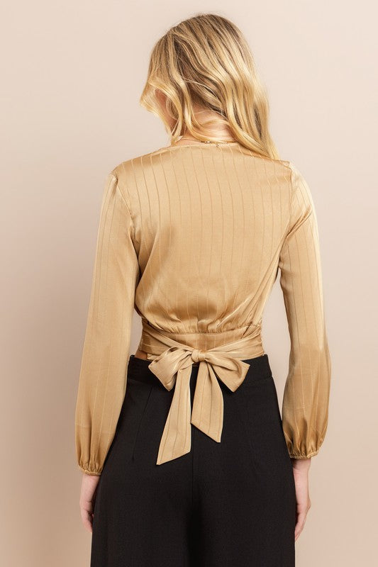 Satin Wrap Crop Top in Gold