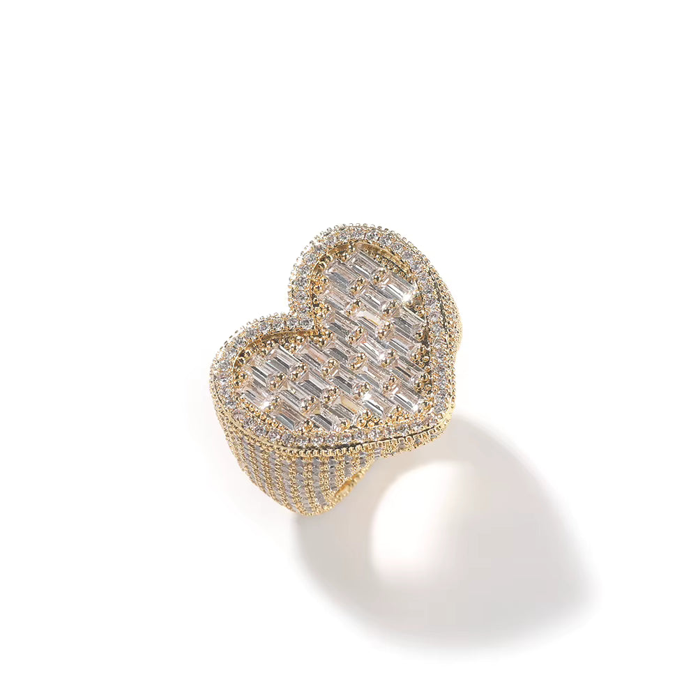 Gold Heart Baguette Ring