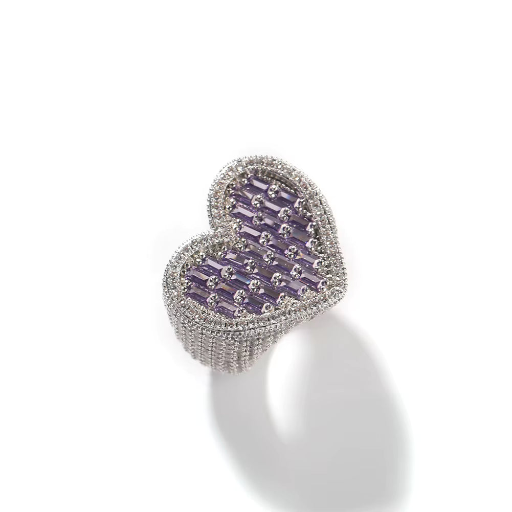 Silver Purple Heart Baguette Ring