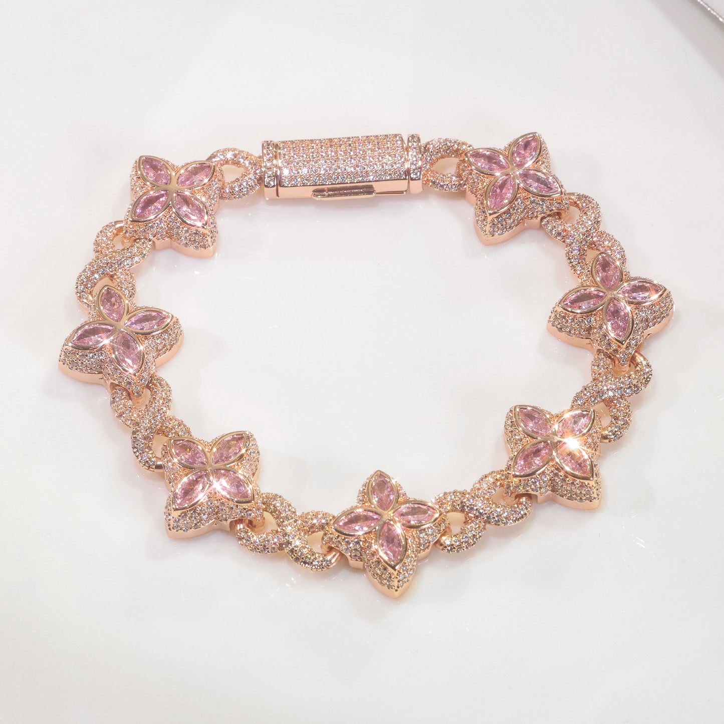 Rose Gold Pink Flower Crystal Bracelet