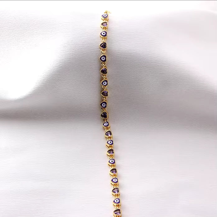 Gold Purple Heart Evil Eye Bracelet