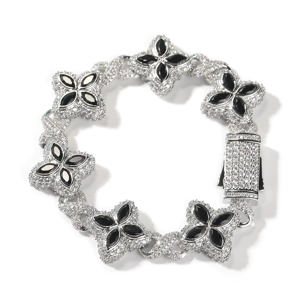 Silver Black Flower Crystal Bracelet