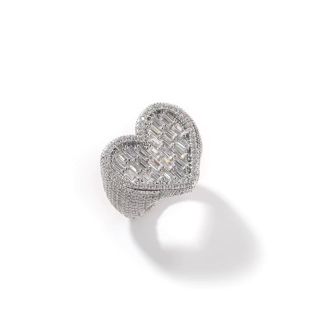 Silver Heart Baguette Ring