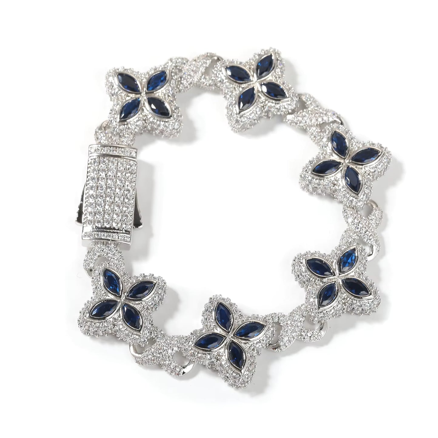 Silver Navy Flower Crystal Bracelet