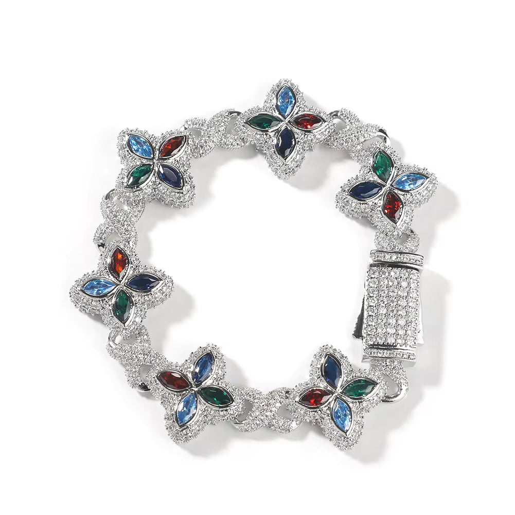 Silver Multicolored Flower Crystal Bracelet