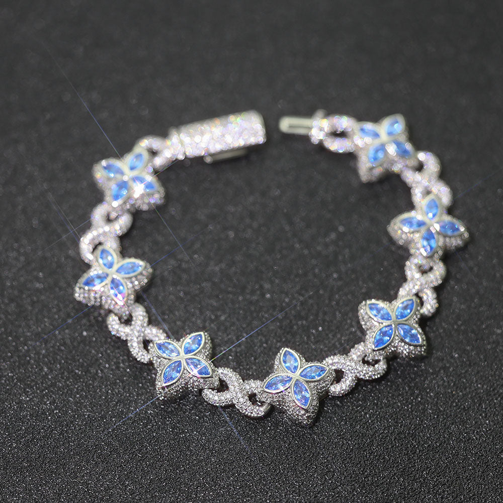 Silver Blue Flower Crystal Bracelet