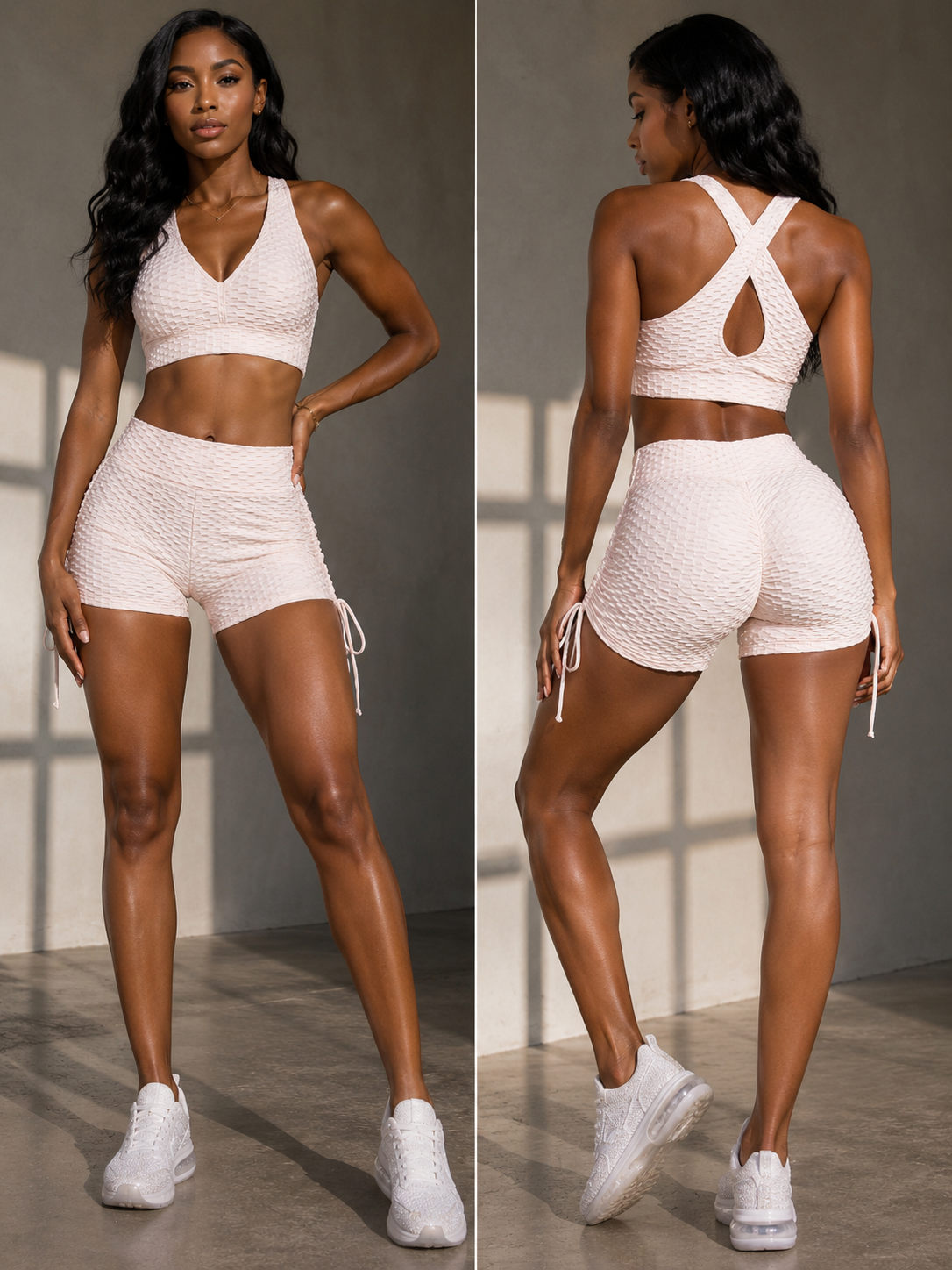 Pink crop short workout set