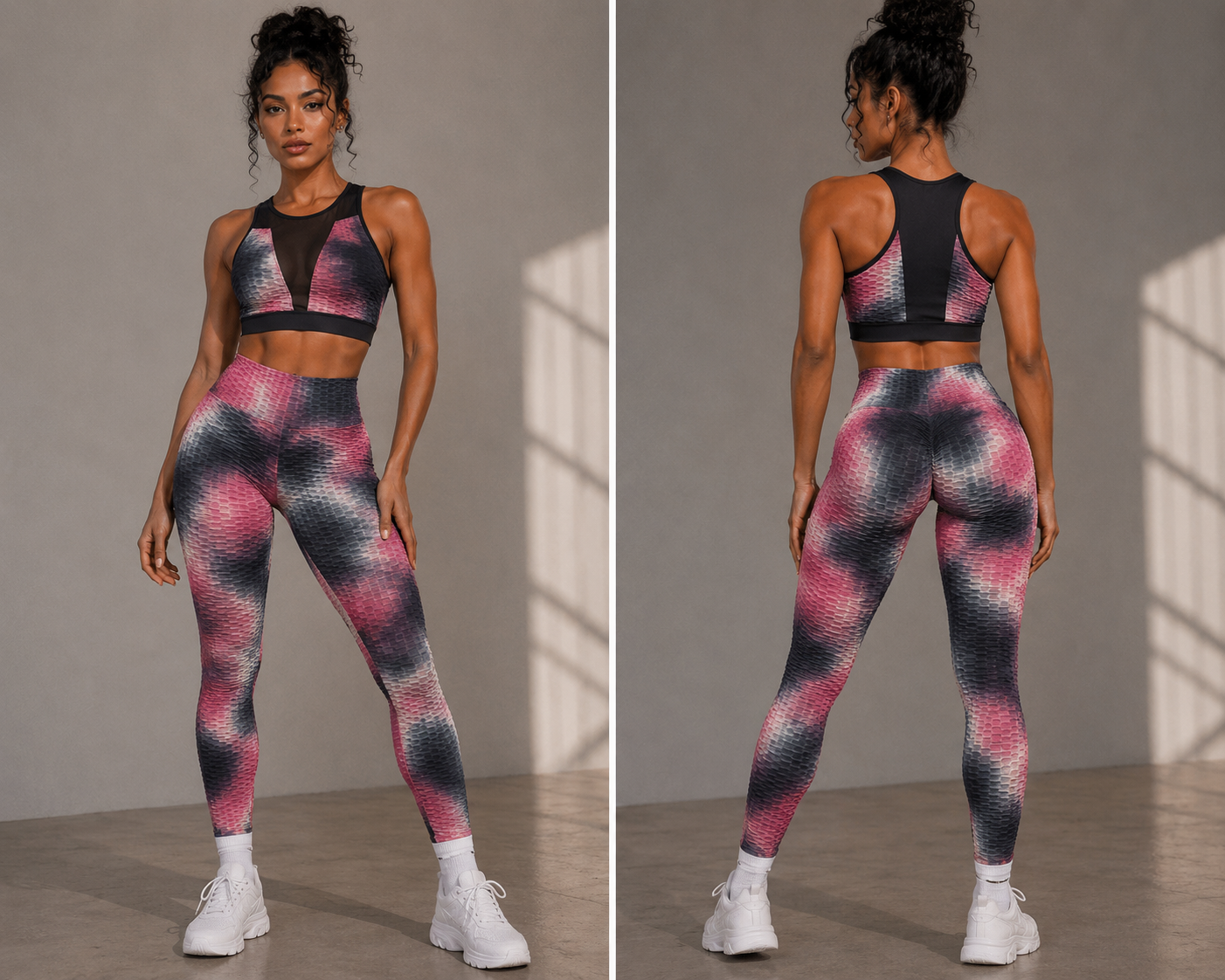 Pink Tie Dye mesh crop workout set