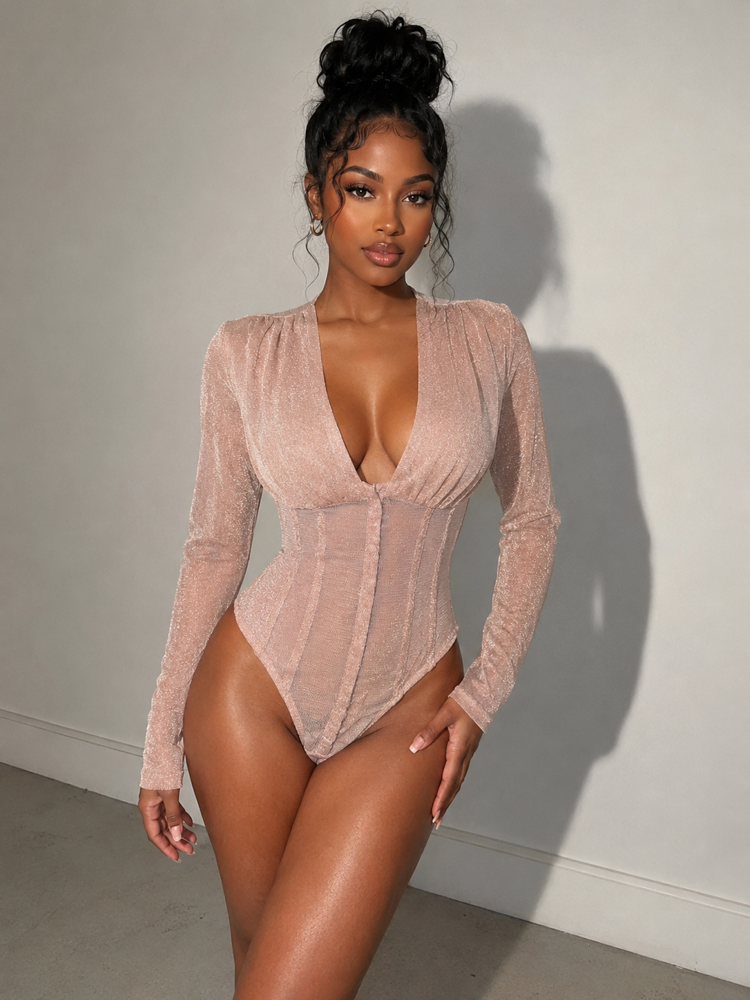 Pink sheer shimmer bodysuit