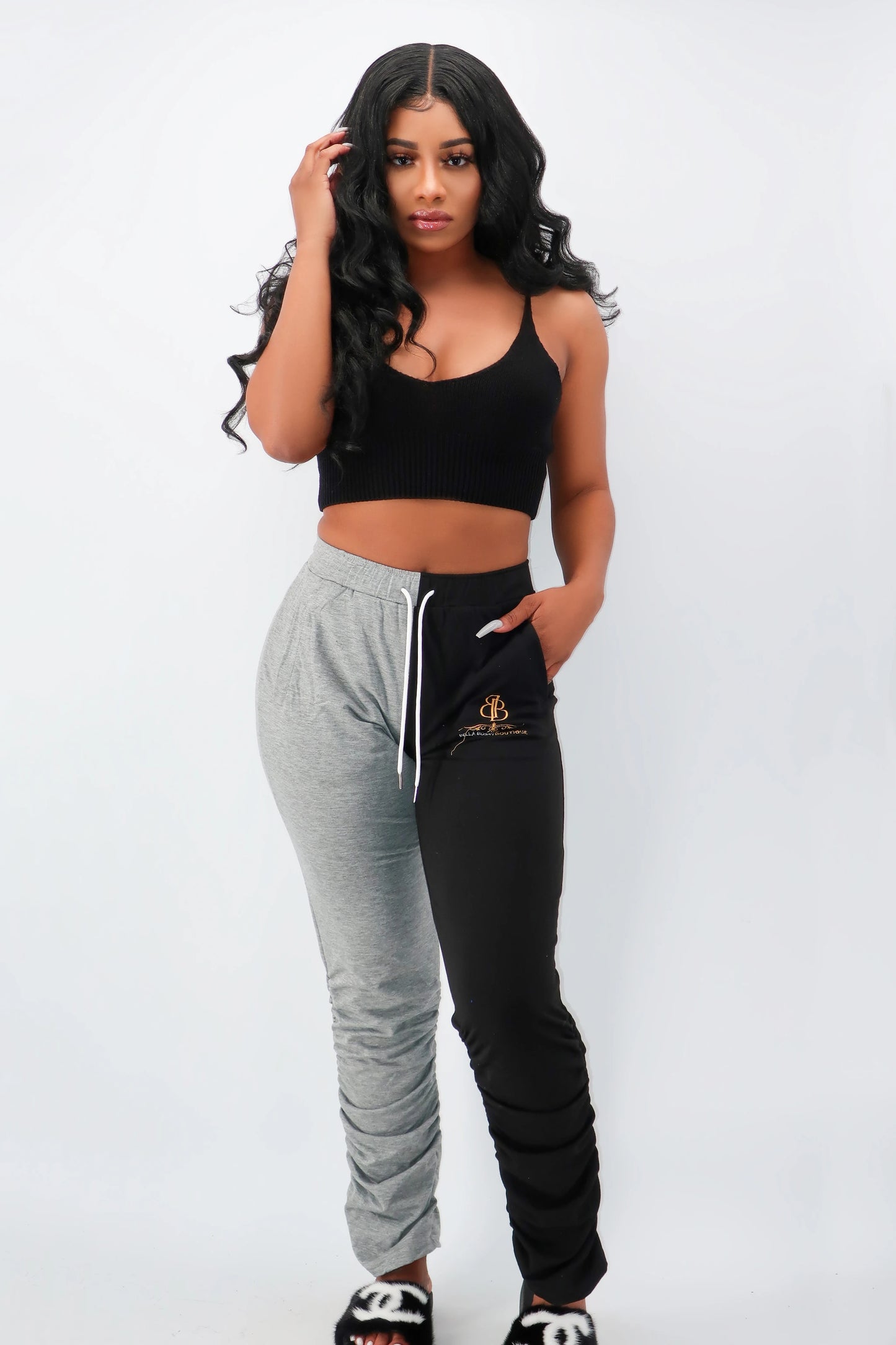 BB Red Grey Split Runched Joggers