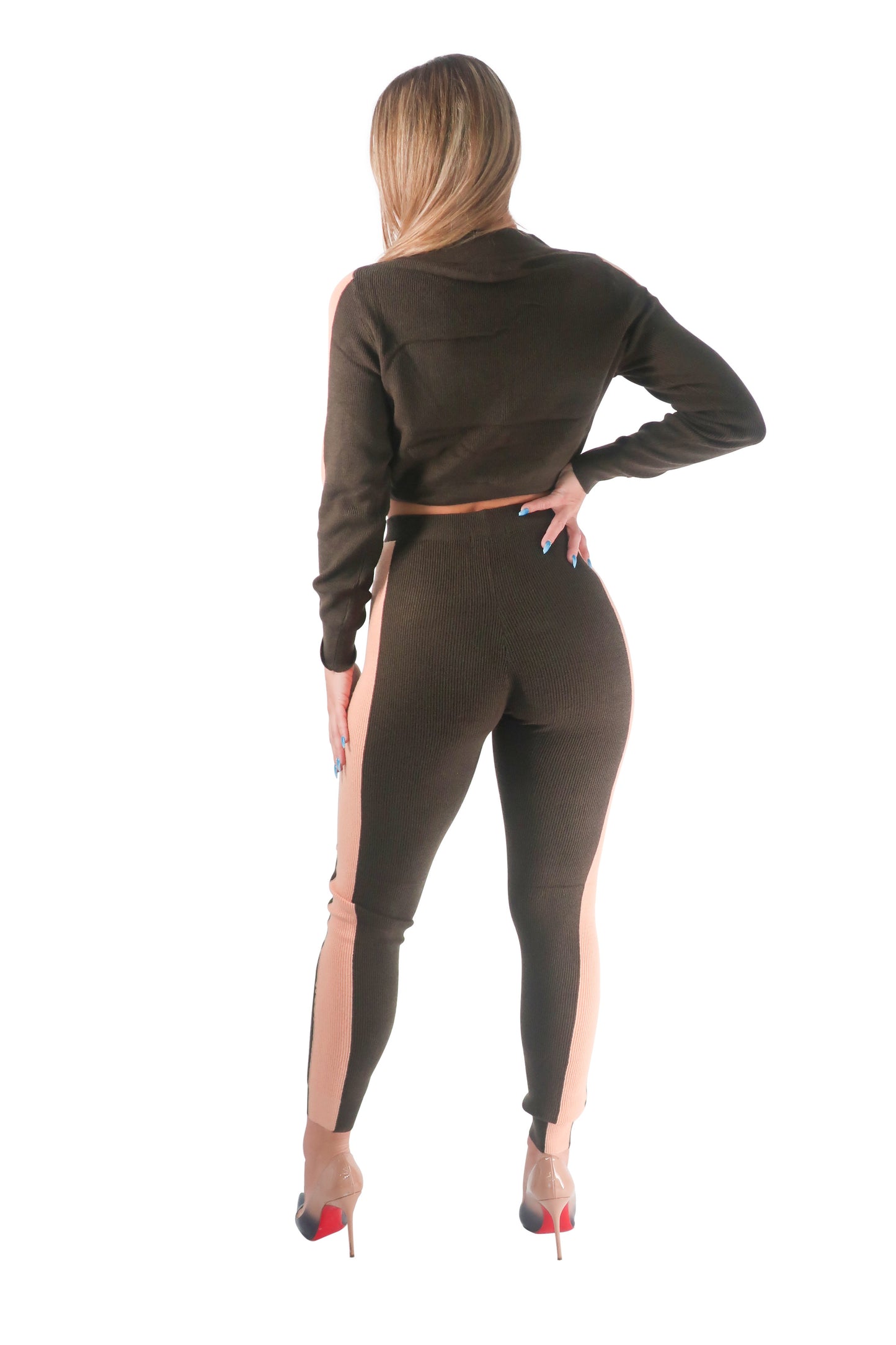 Olive Pink Crop Two Piece Sweater Set