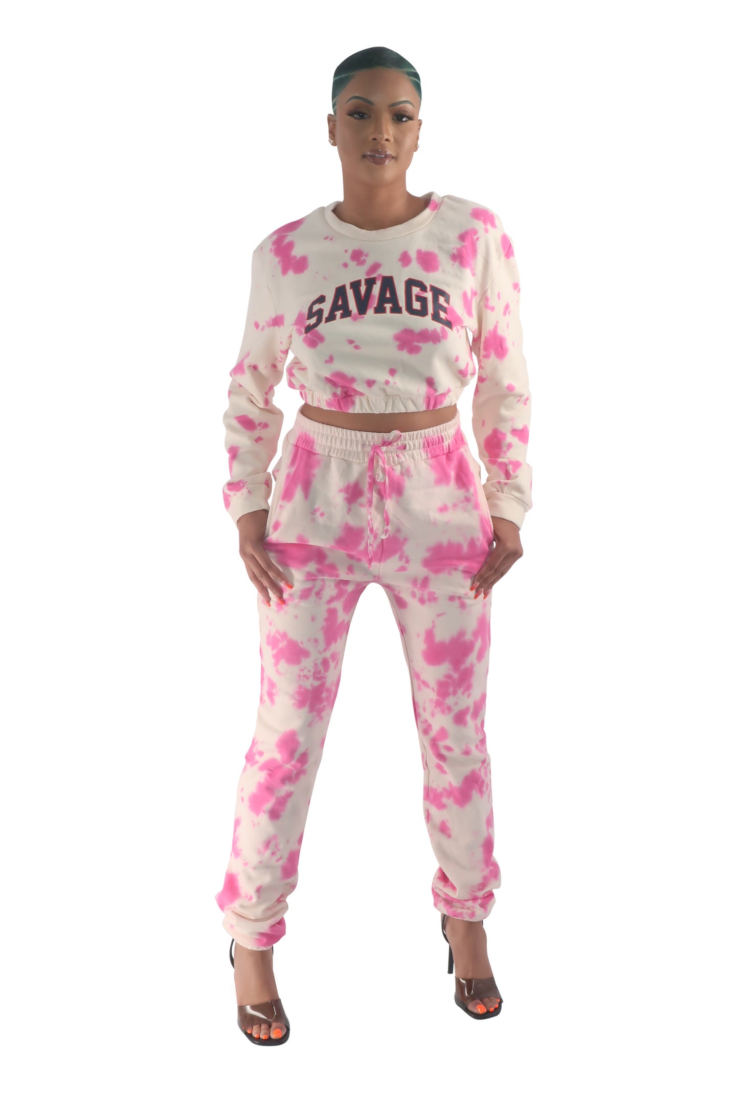 Pink Savage Crop Two Piece Sweatsuit