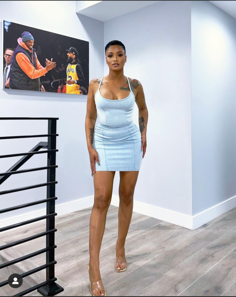 Light Blue Denim Crystal Studded Two Piece Skirt Set