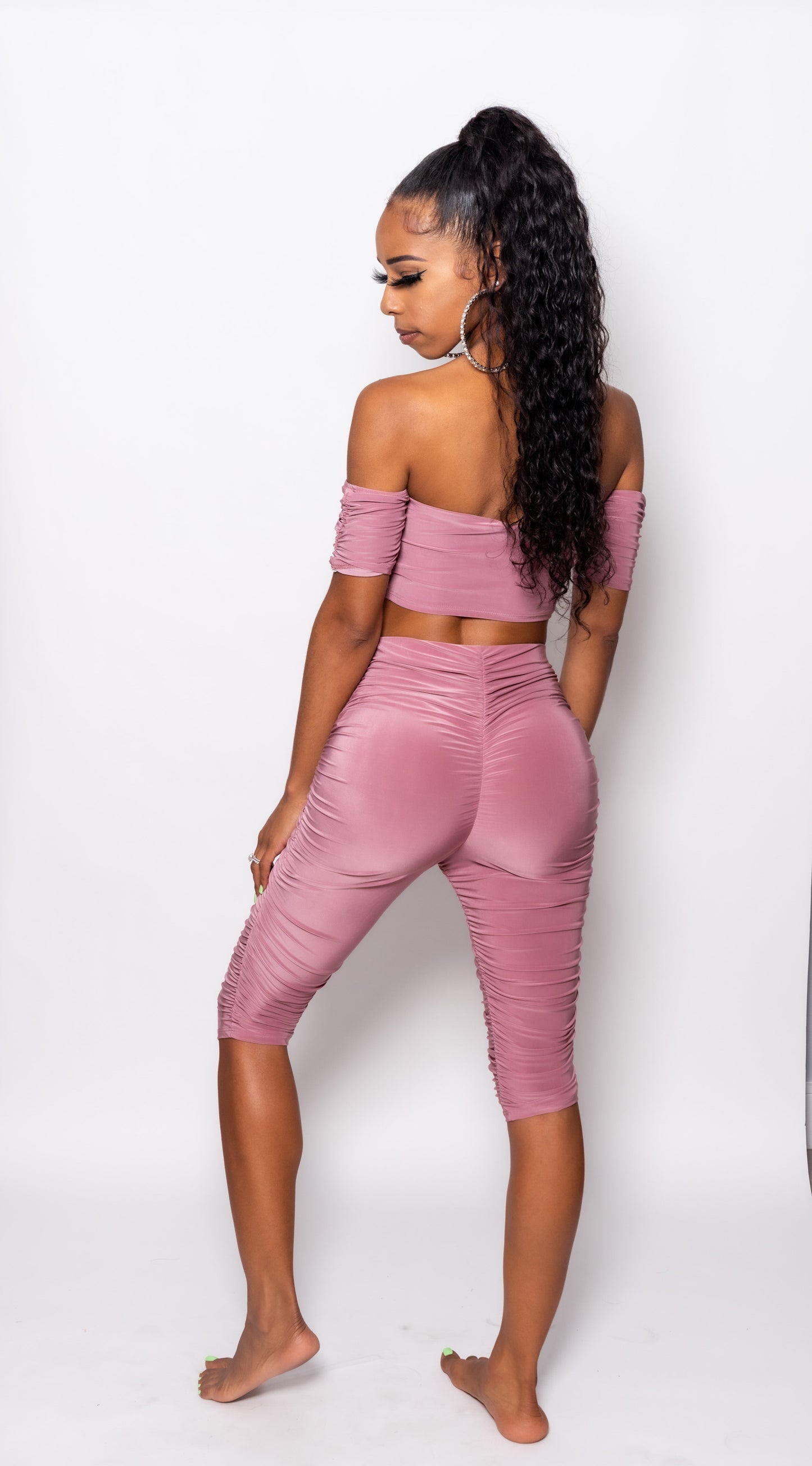 Rose Two Piece Runched Shorts Set