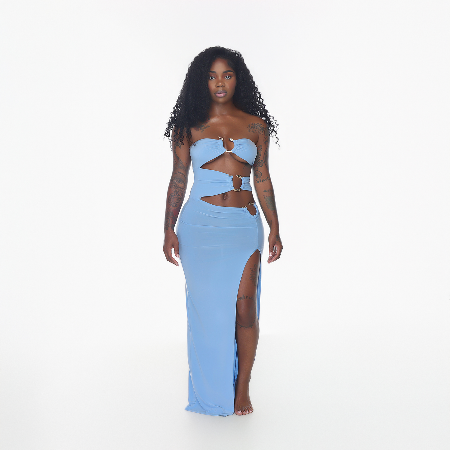 Blue Triple Dragon Maxi Dress