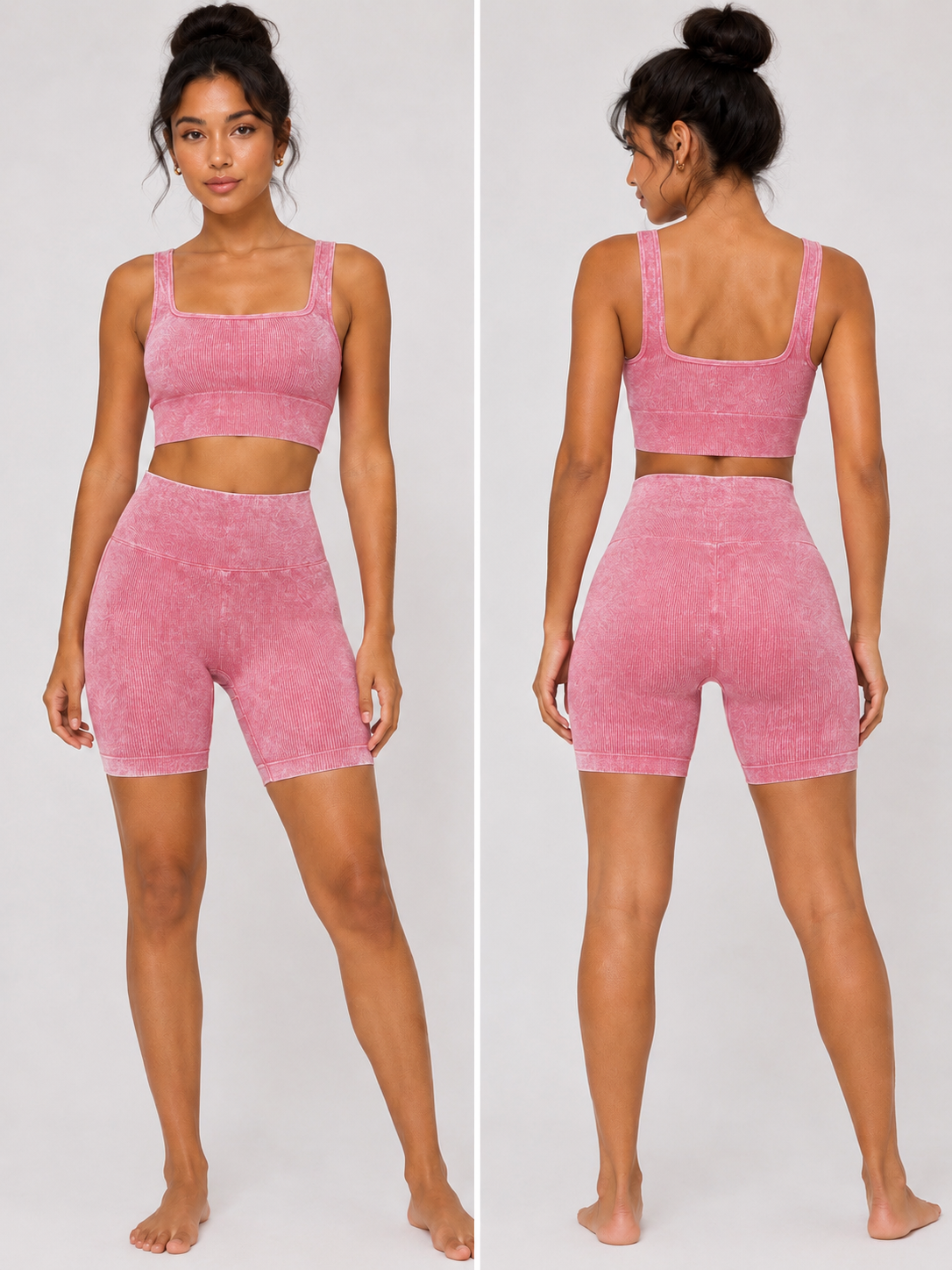 Pink Mineral Wash crop ribbed workout set