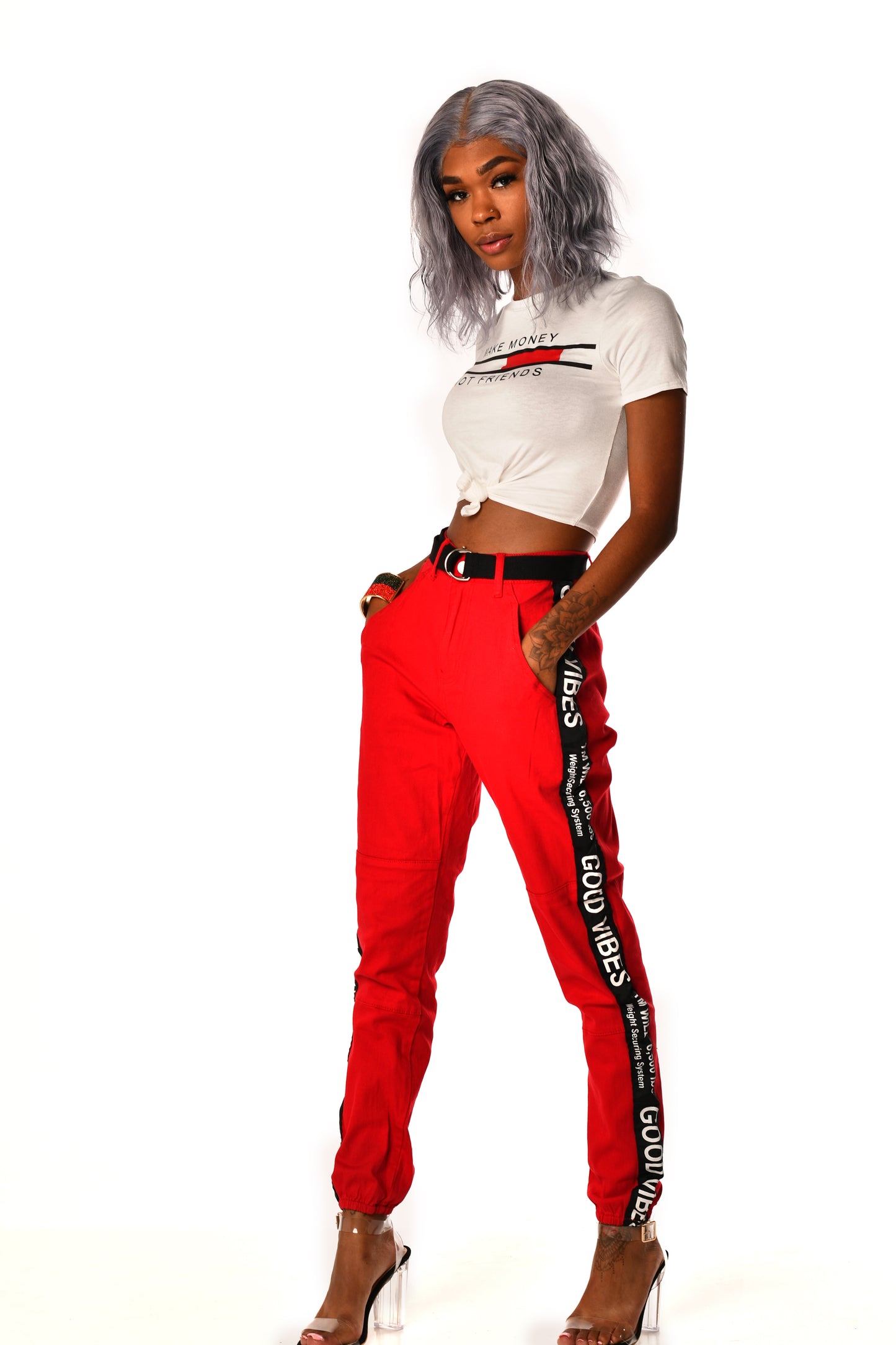 Red Good Vibes Jogger Jeans