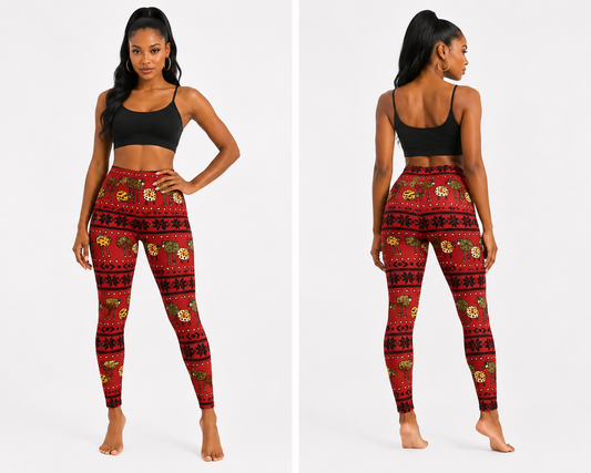 Red festive print Leggings