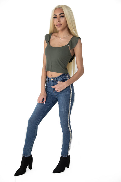 Olive Cut Short Sleeve Crop Top