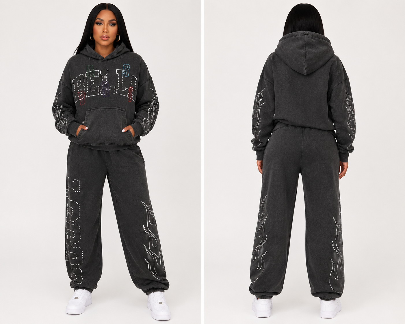 BB Black Signature Rhinestone 2 piece Sweatsuit