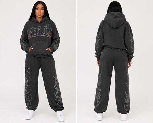 BB Black Signature Rhinestone 2 piece Sweatsuit