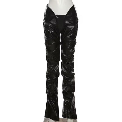 Black Vegan Leather Runched Pants