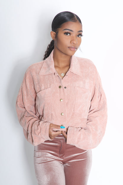 Pink Corduroy Oversize Crop Jacket