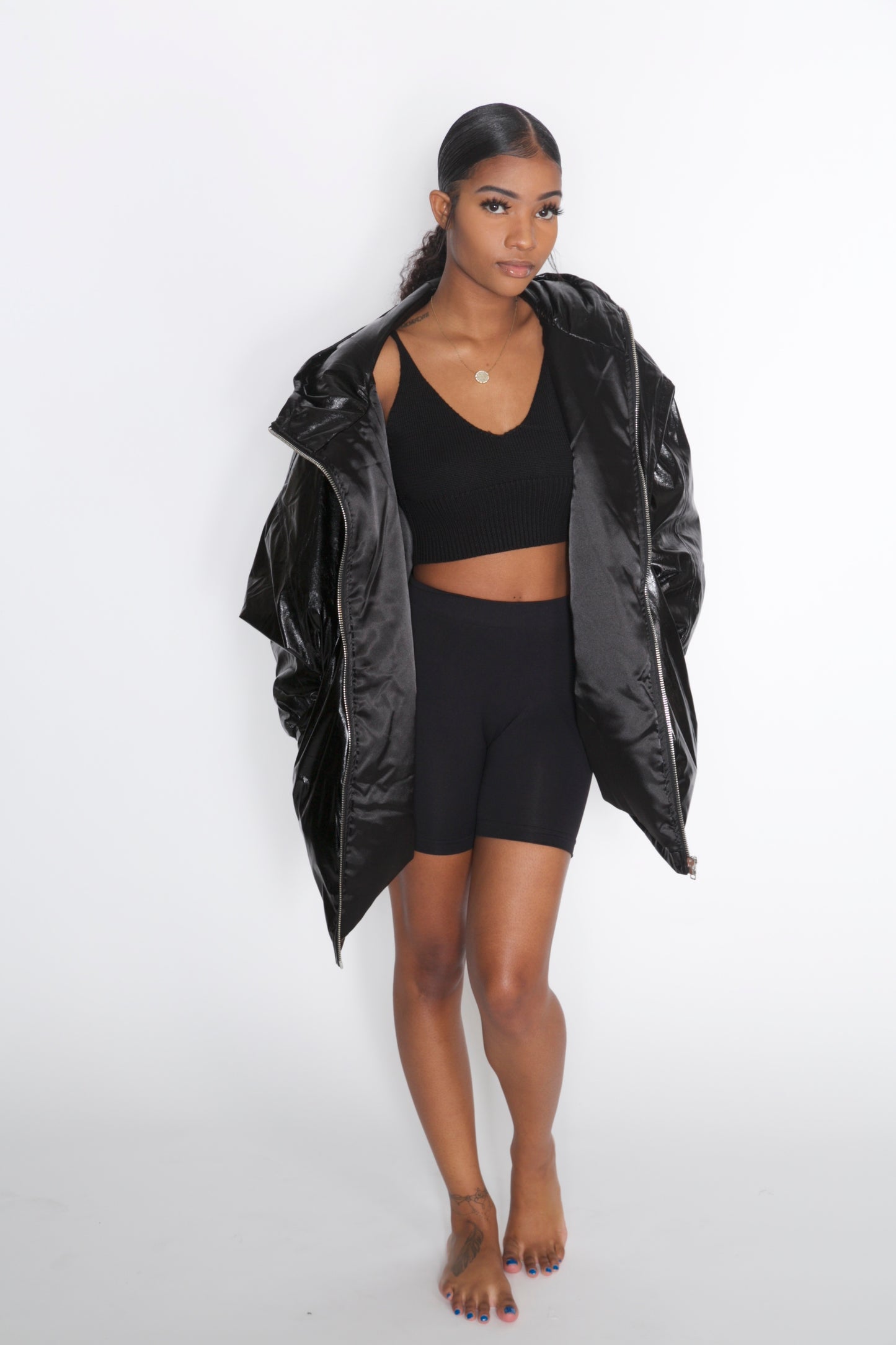 Black Puffer FACTS Silver Puffer Jacket