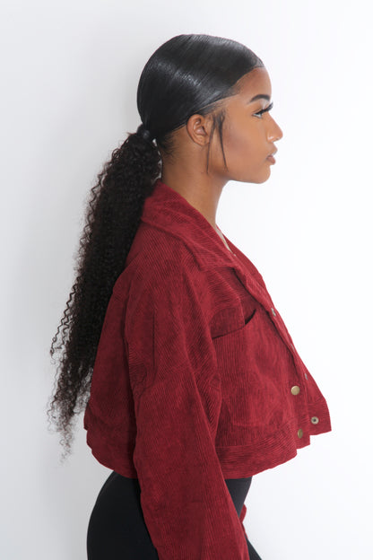 Wine Corduroy Oversize Crop Jacket