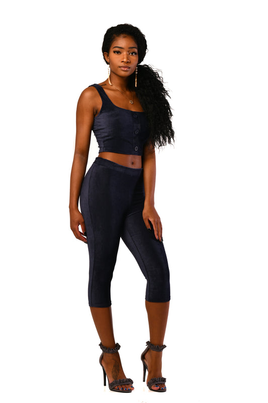Navy Corduroy Two Piece Capri Set