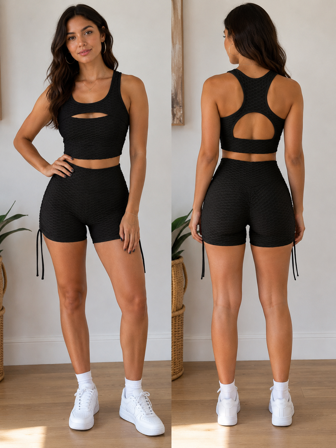 Black Runch Shorts crop workout set