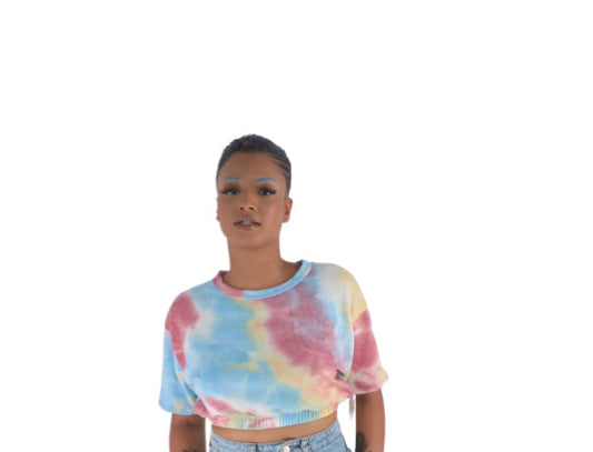 Blue Pink Tie Dye smocked Crop Tee